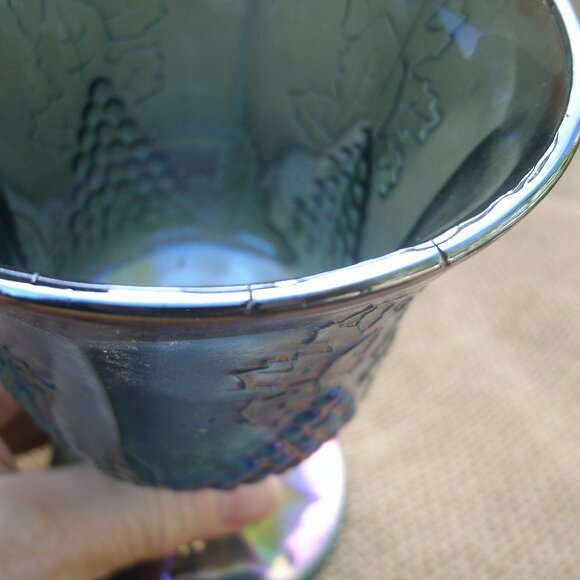 Vintage Indiana Glass Blue Carnival Grapes Goblet - Picture 13 of 16